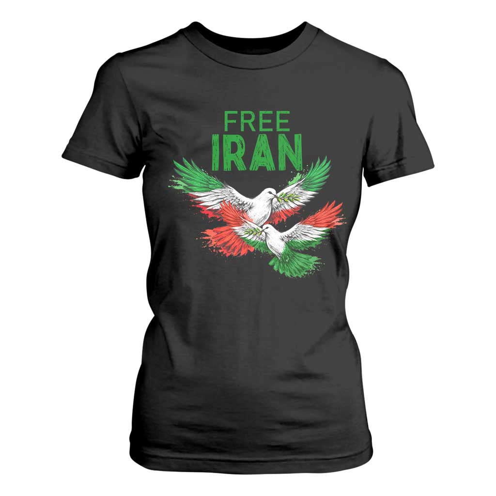 Iranian Flag Peace Doves T Shirt For Women Free Iran Freedom Statement Gift TS12 Black Print Your Wear