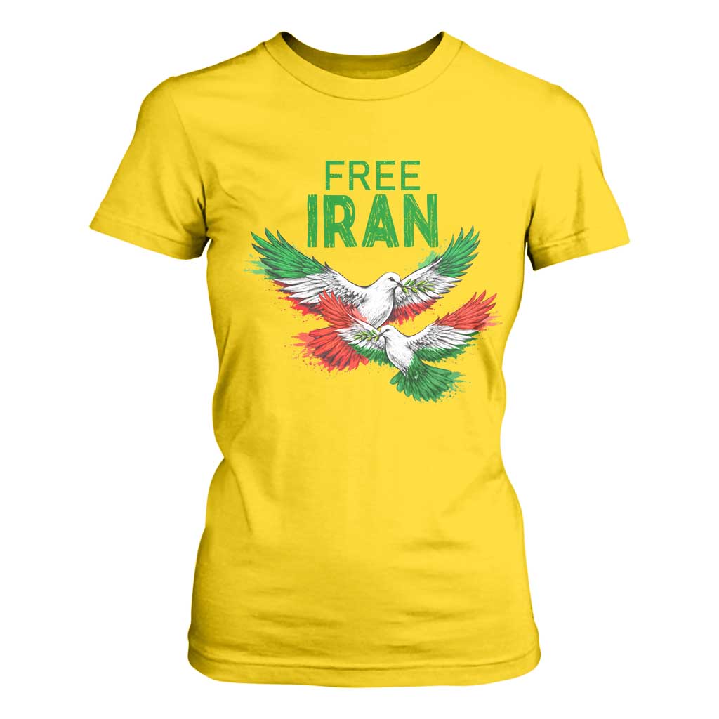 Iranian Flag Peace Doves T Shirt For Women Free Iran Freedom Statement Gift TS12 Daisy Print Your Wear