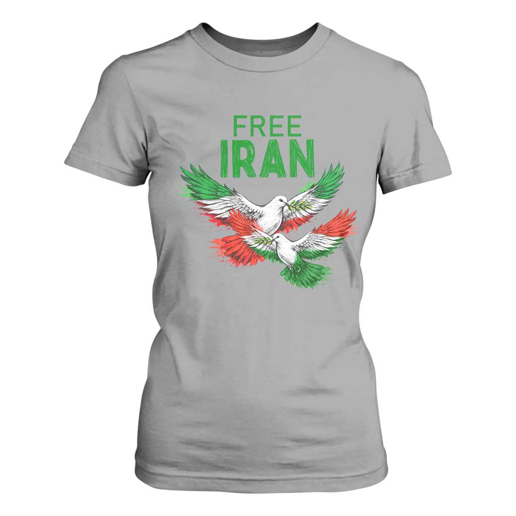 Iranian Flag Peace Doves T Shirt For Women Free Iran Freedom Statement Gift TS12 Sport Gray Print Your Wear