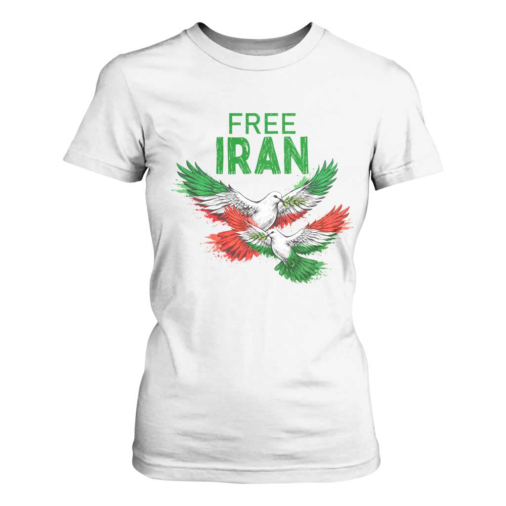 Iranian Flag Peace Doves T Shirt For Women Free Iran Freedom Statement Gift TS12 White Print Your Wear