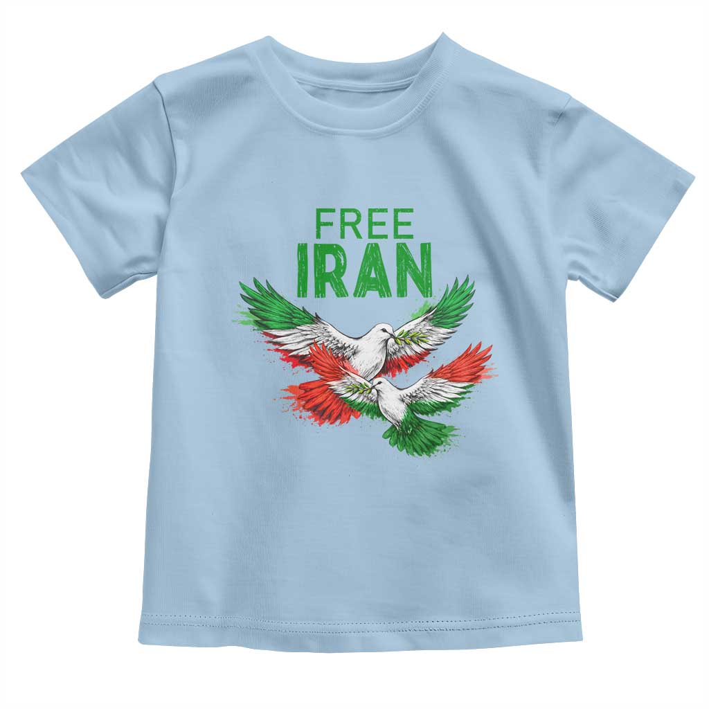 Iranian Flag Peace Doves Toddler T Shirt Free Iran Freedom Statement Gift TS12 Light Blue Print Your Wear