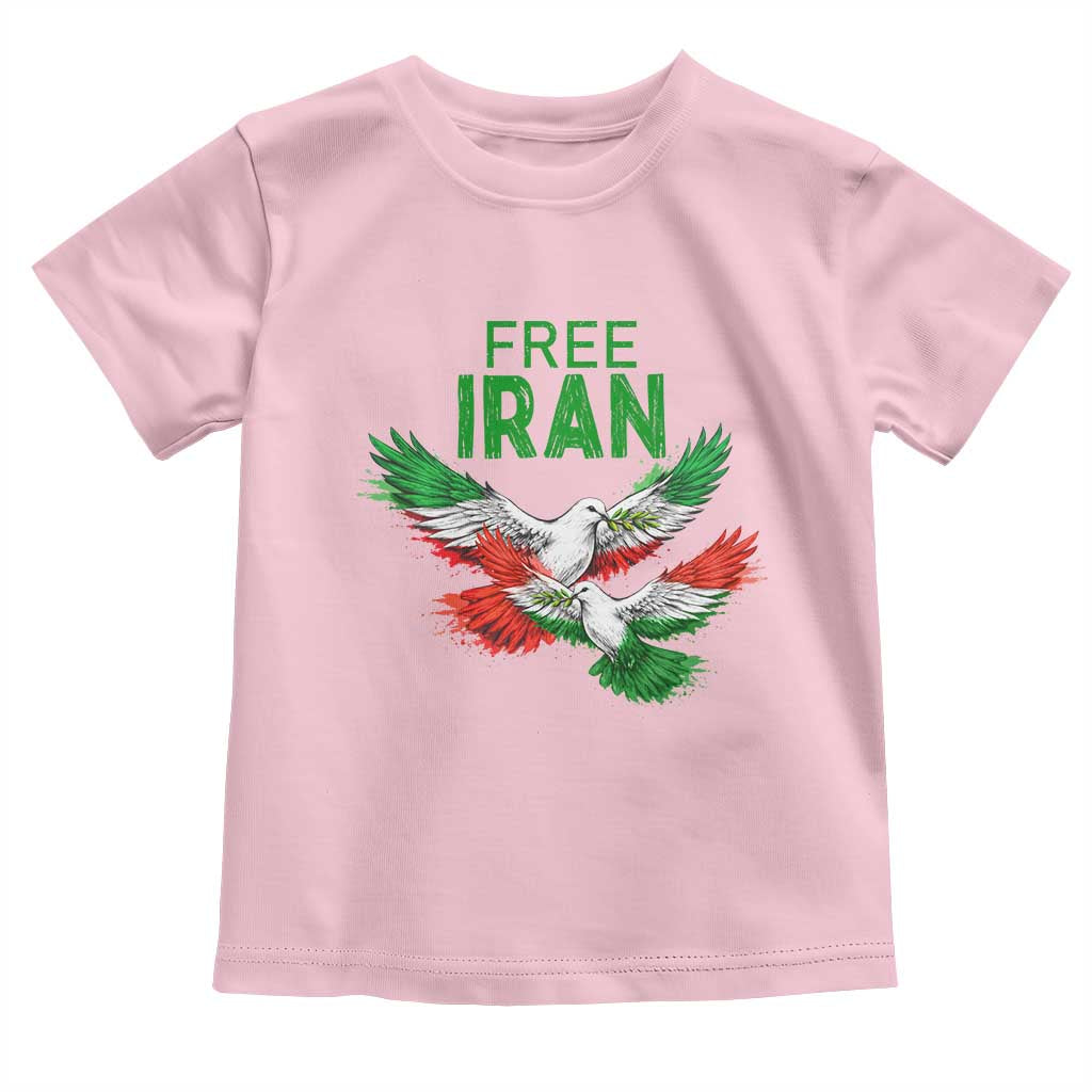 Iranian Flag Peace Doves Toddler T Shirt Free Iran Freedom Statement Gift TS12 Light Pink Print Your Wear