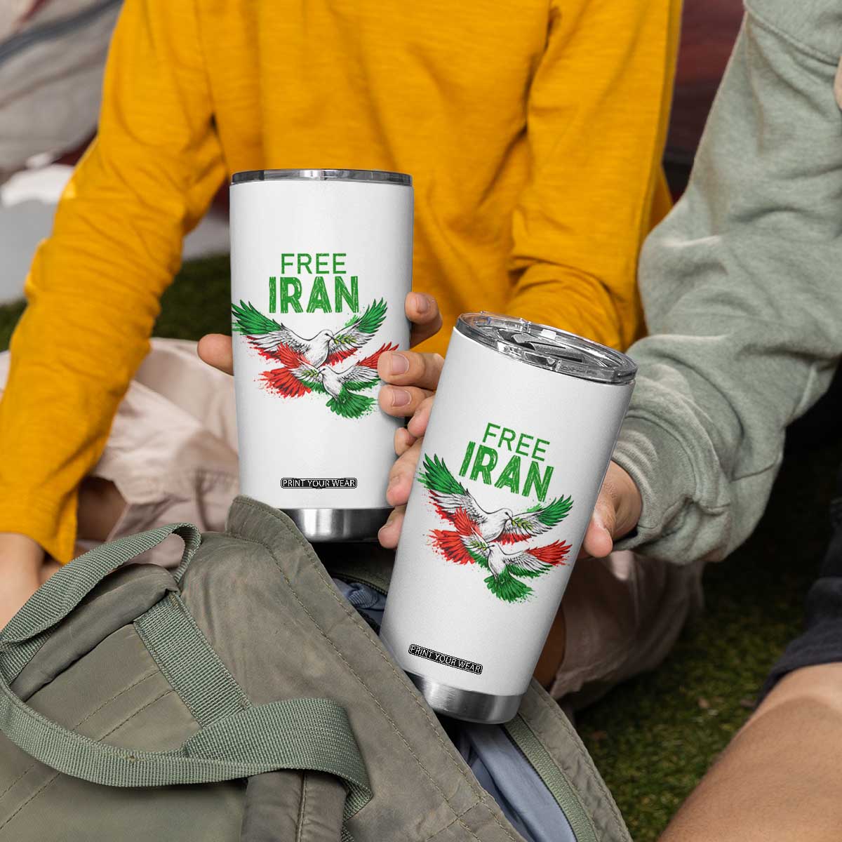 Iranian Flag Peace Doves Tumbler Cup Free Iran Freedom Statement Gift TS12 Print Your Wear