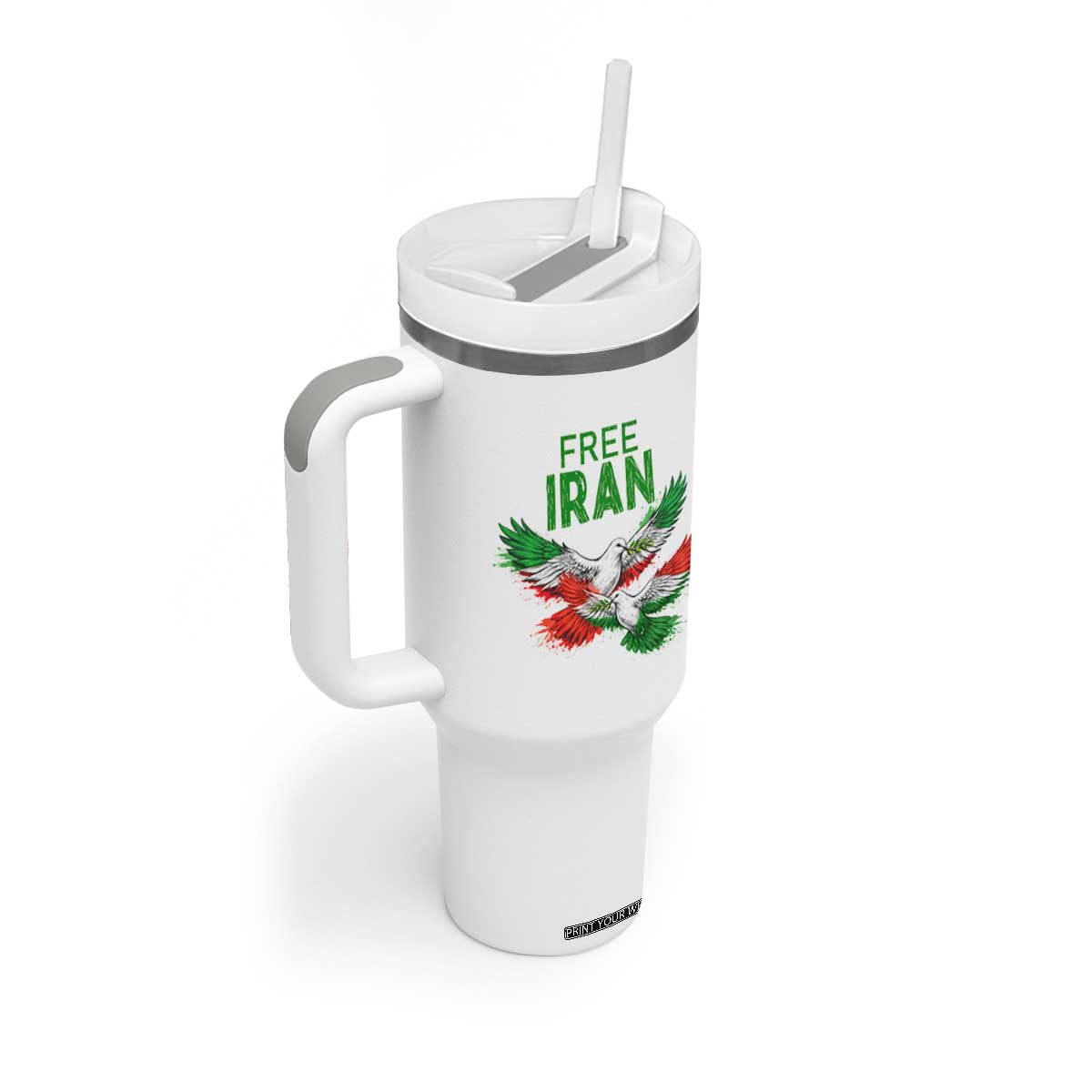 Iranian Flag Peace Doves Tumbler With Handle Free Iran Freedom Statement Gift TS12 Print Your Wear