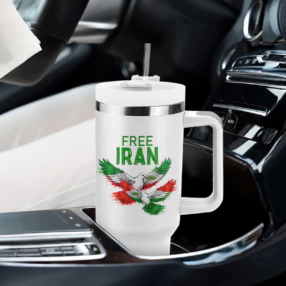 Iranian Flag Peace Doves Tumbler With Handle Free Iran Freedom Statement Gift TS12 Print Your Wear