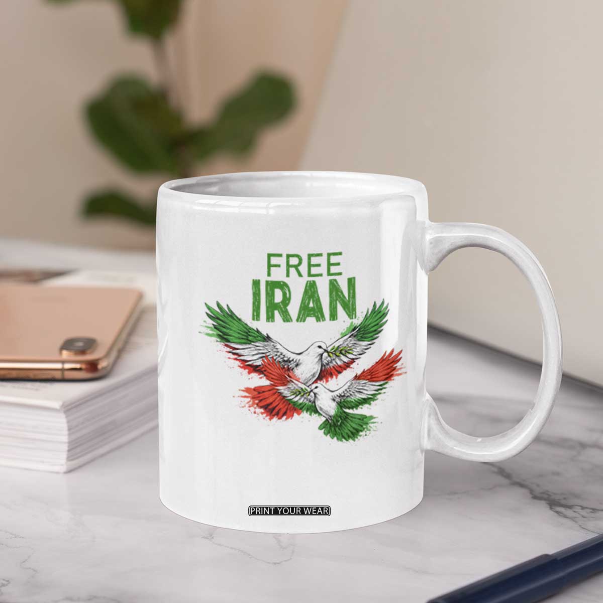 Iranian Flag Peace Doves Coffee Mug Free Iran Freedom Statement Gift TS12 Print Your Wear