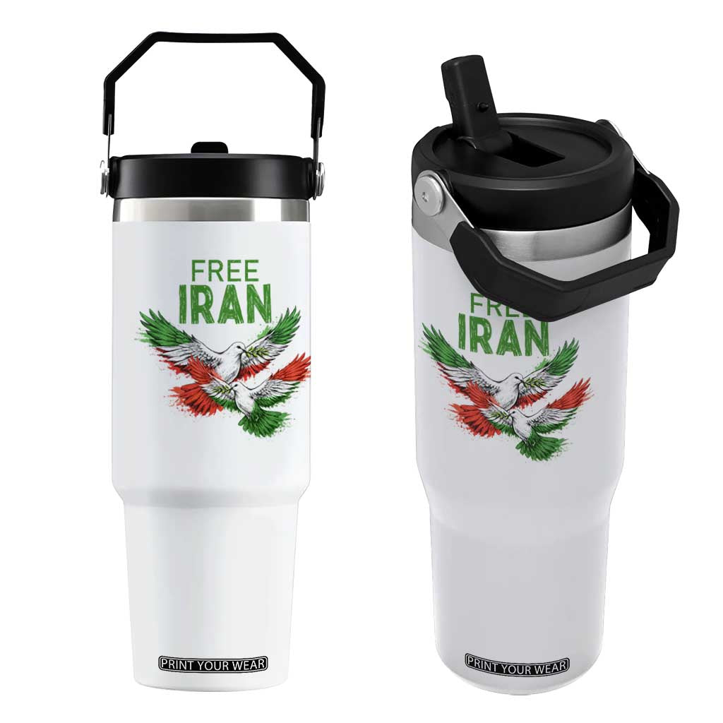 Iranian Flag Peace Doves Flip Straw Tumbler Free Iran Freedom Statement Gift TS12 One Size: 30 oz White Print Your Wear