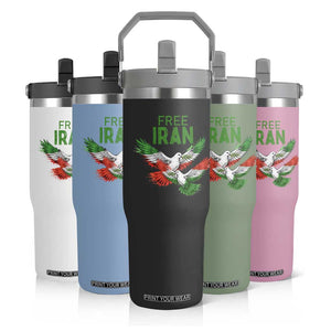 Iranian Flag Peace Doves Flip Straw Tumbler Free Iran Freedom Statement Gift TS12 Print Your Wear