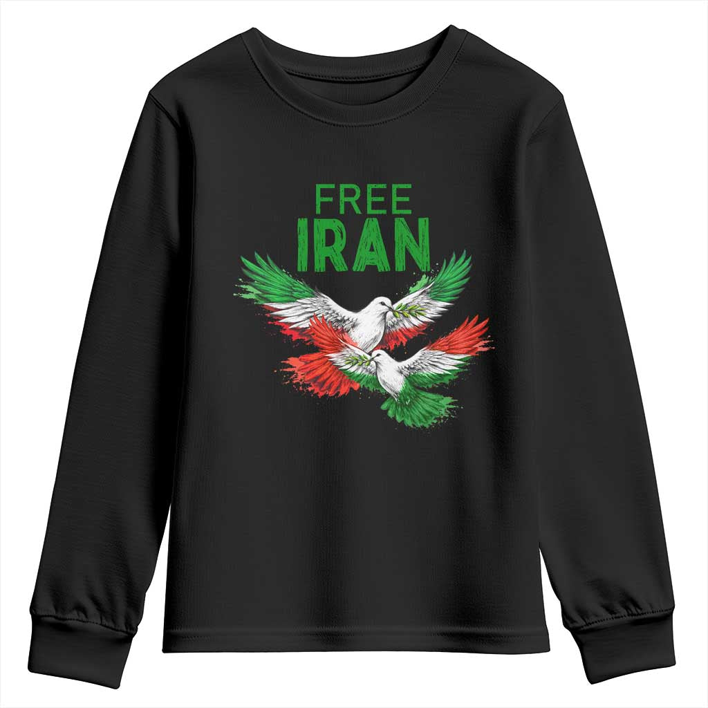 Iranian Flag Peace Doves Youth Sweatshirt Free Iran Freedom Statement Gift TS12 Black Print Your Wear