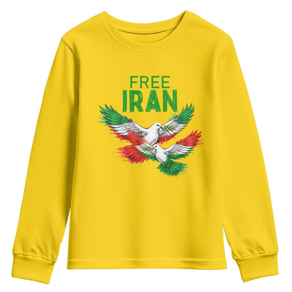 Iranian Flag Peace Doves Youth Sweatshirt Free Iran Freedom Statement Gift TS12 Daisy Print Your Wear