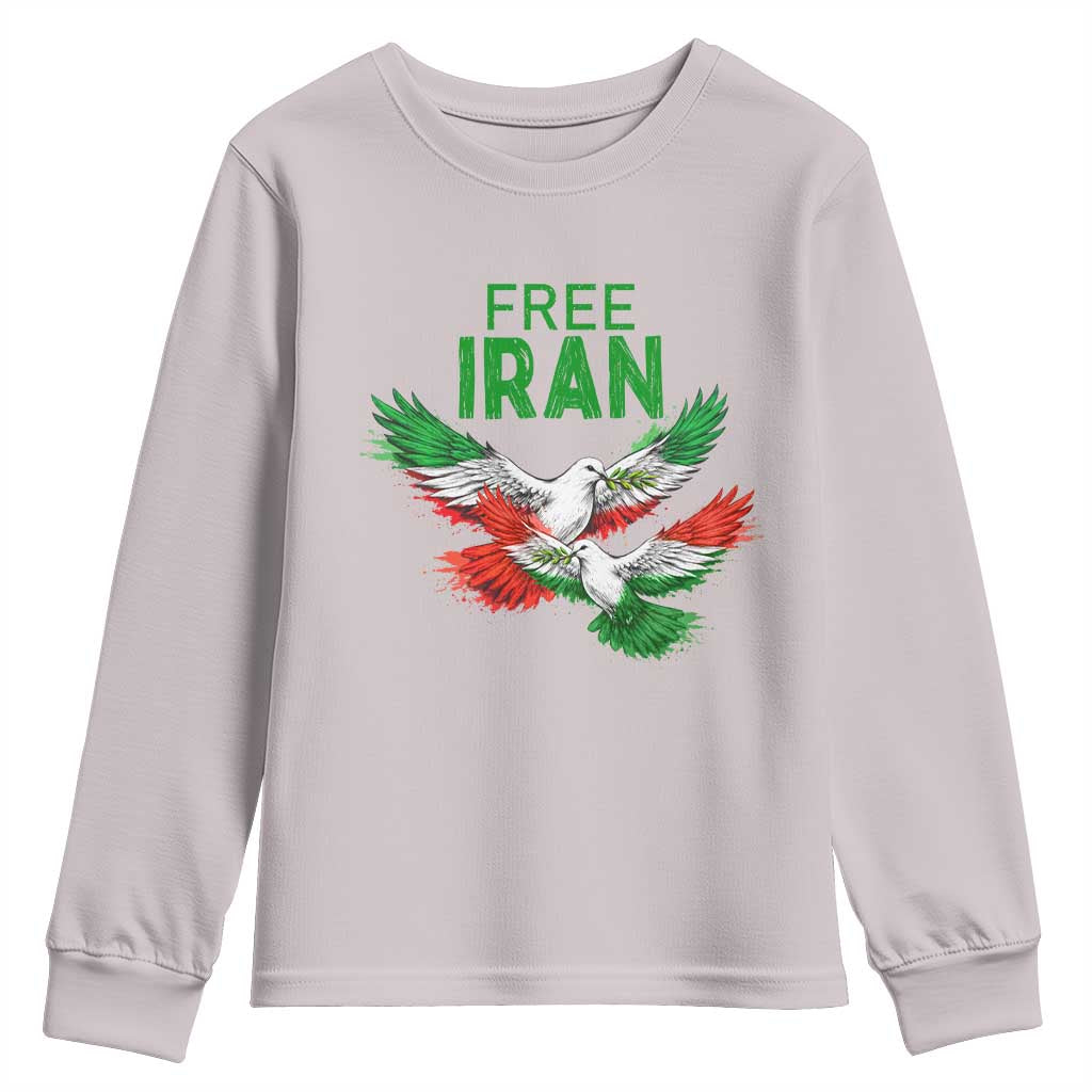 Iranian Flag Peace Doves Youth Sweatshirt Free Iran Freedom Statement Gift TS12 Ice Gray Print Your Wear