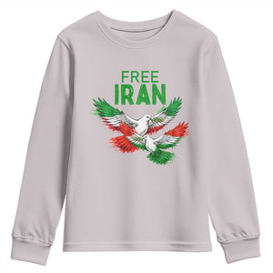 Iranian Flag Peace Doves Youth Sweatshirt Free Iran Freedom Statement Gift TS12 Ice Gray Print Your Wear