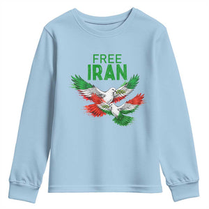 Iranian Flag Peace Doves Youth Sweatshirt Free Iran Freedom Statement Gift TS12 Light Blue Print Your Wear