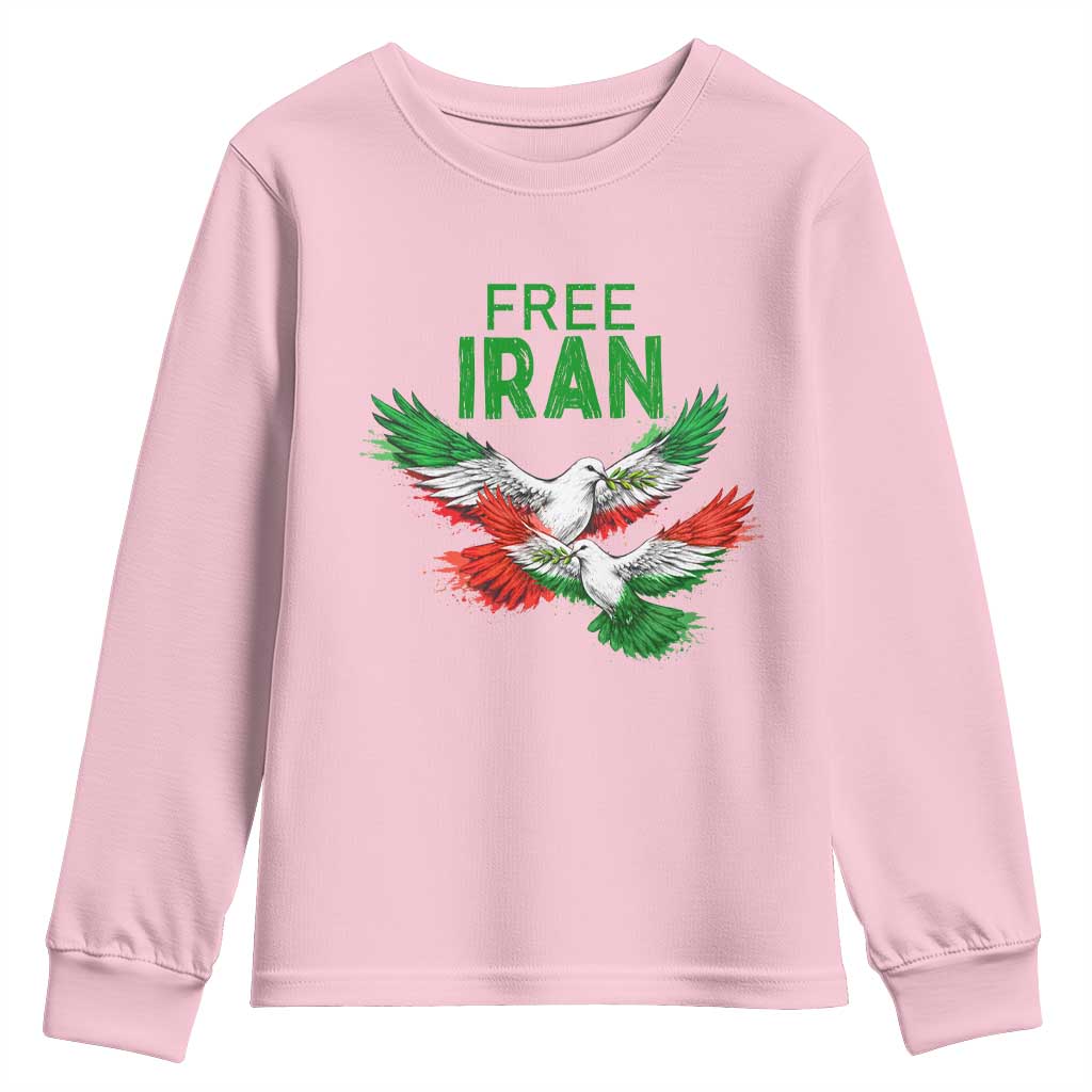 Iranian Flag Peace Doves Youth Sweatshirt Free Iran Freedom Statement Gift TS12 Light Pink Print Your Wear