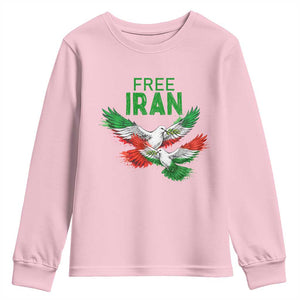 Iranian Flag Peace Doves Youth Sweatshirt Free Iran Freedom Statement Gift TS12 Light Pink Print Your Wear