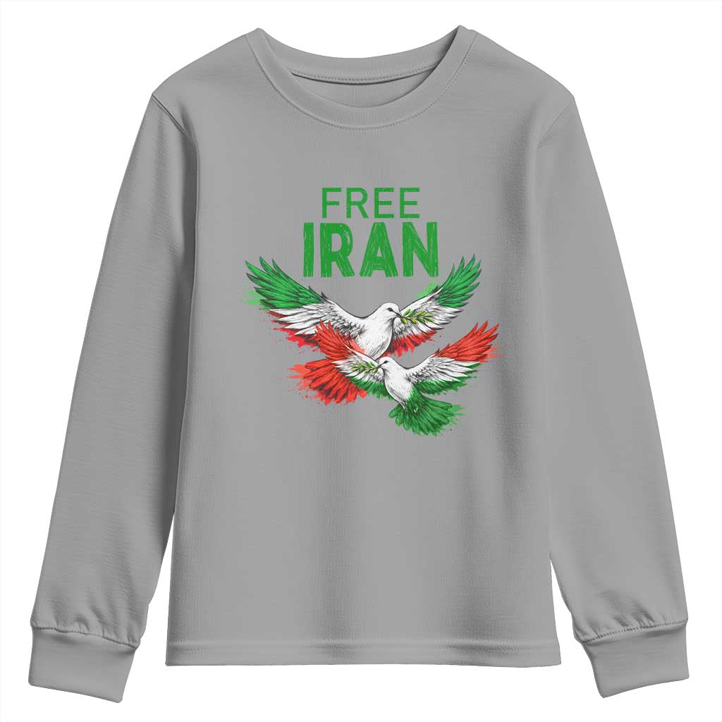 Iranian Flag Peace Doves Youth Sweatshirt Free Iran Freedom Statement Gift TS12 Sport Gray Print Your Wear