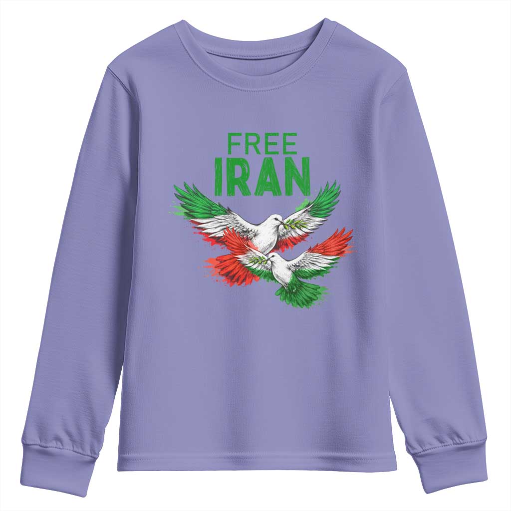 Iranian Flag Peace Doves Youth Sweatshirt Free Iran Freedom Statement Gift TS12 Violet Print Your Wear