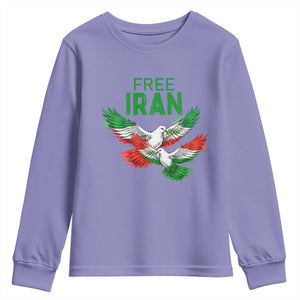 Iranian Flag Peace Doves Youth Sweatshirt Free Iran Freedom Statement Gift TS12 Violet Print Your Wear