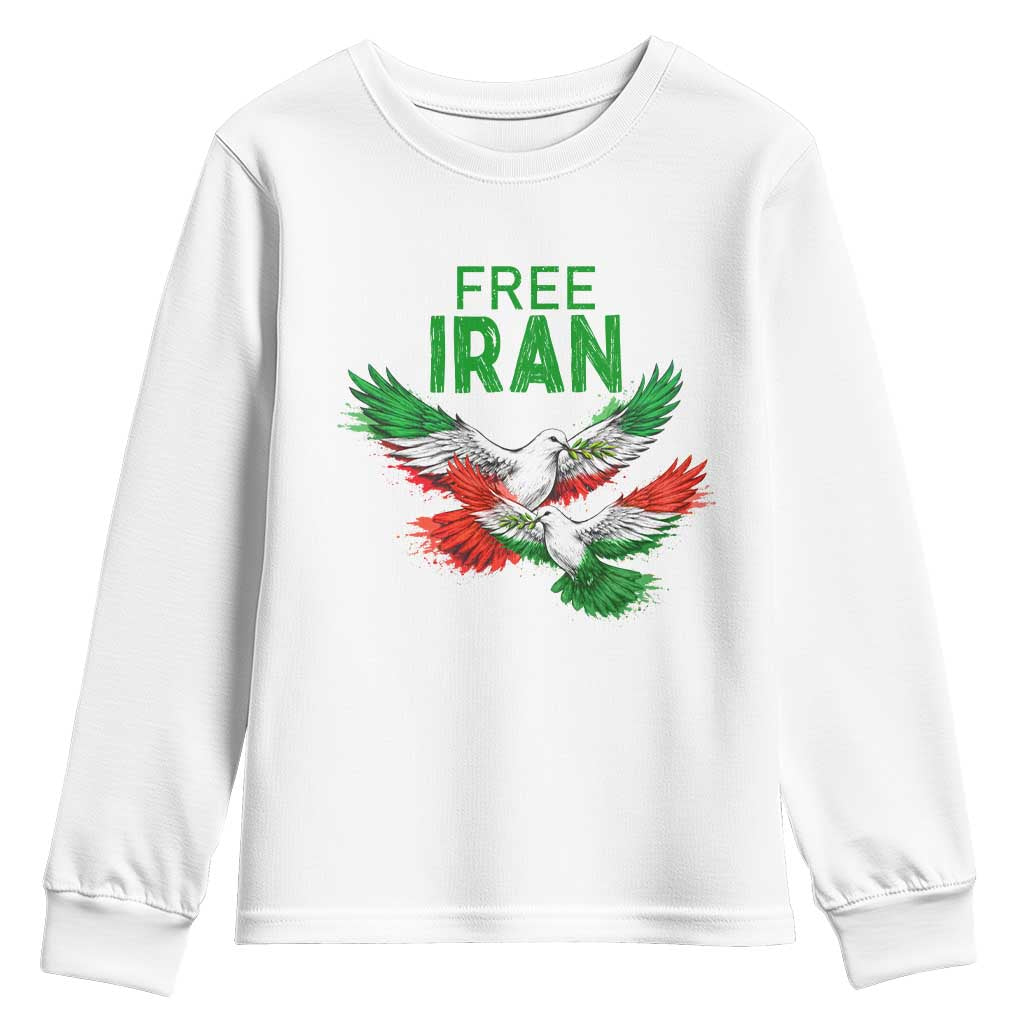 Iranian Flag Peace Doves Youth Sweatshirt Free Iran Freedom Statement Gift TS12 White Print Your Wear