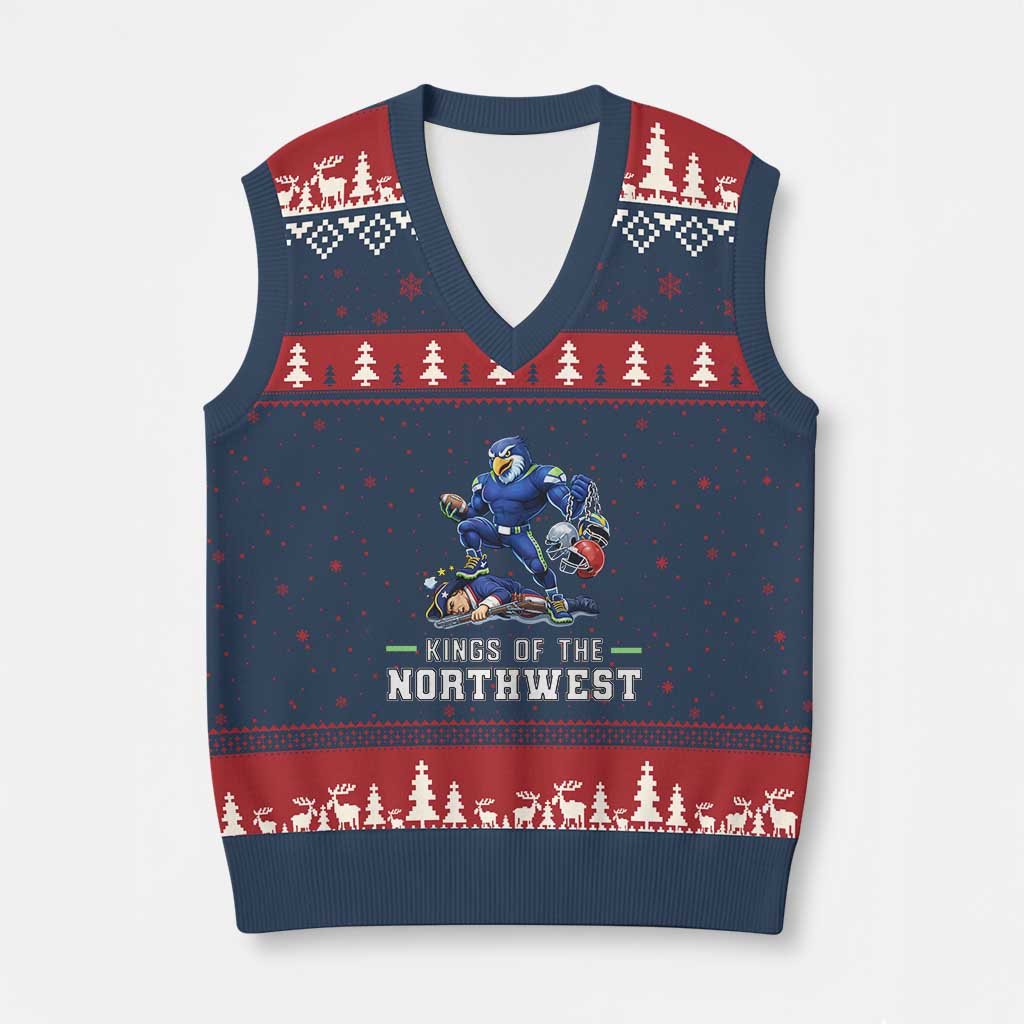 Kings Of The Northwest V-Neck Knit Sweater Vest Funny Seattle Dominates New England TS12 Navy Red Print Your Wear