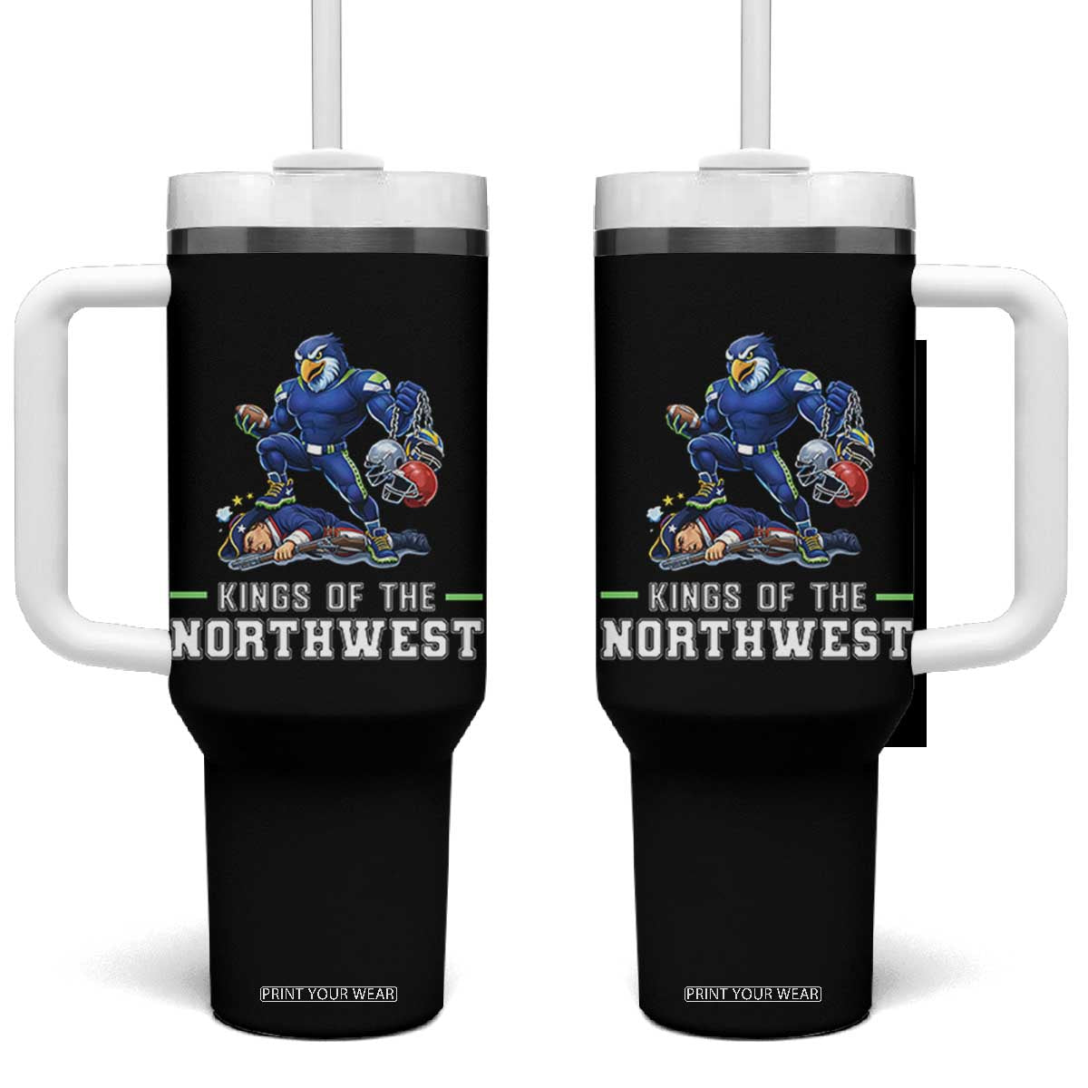 Kings Of The Northwest Tumbler With Handle Funny Seattle Dominates New England TS12 One Size: 40 oz Black Print Your Wear