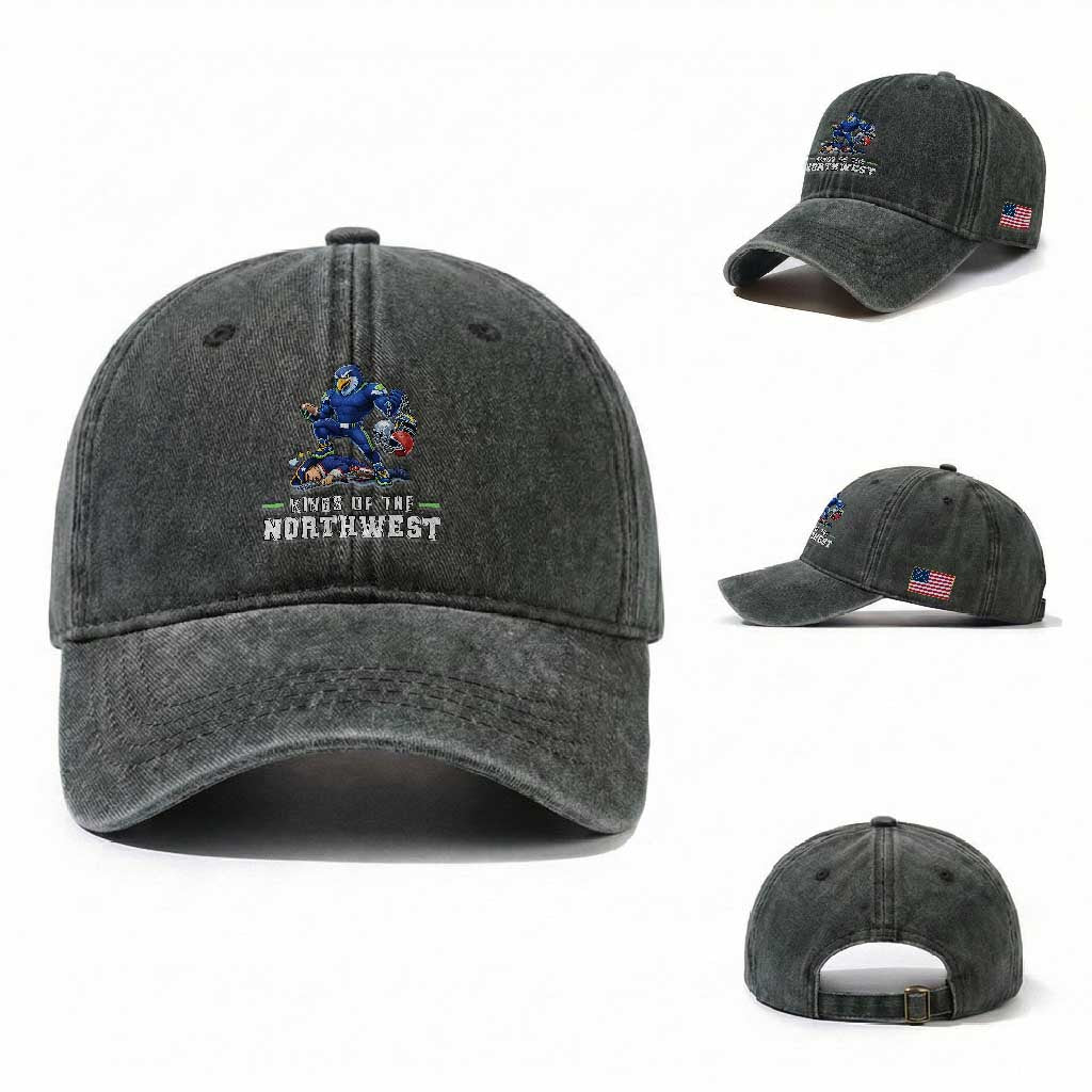 Kings Of The Northwest Washed Cotton Baseball Cap Funny Seattle Dominates New England TS12 Washed Cap Universal Fit Dark Green Print Your Wear