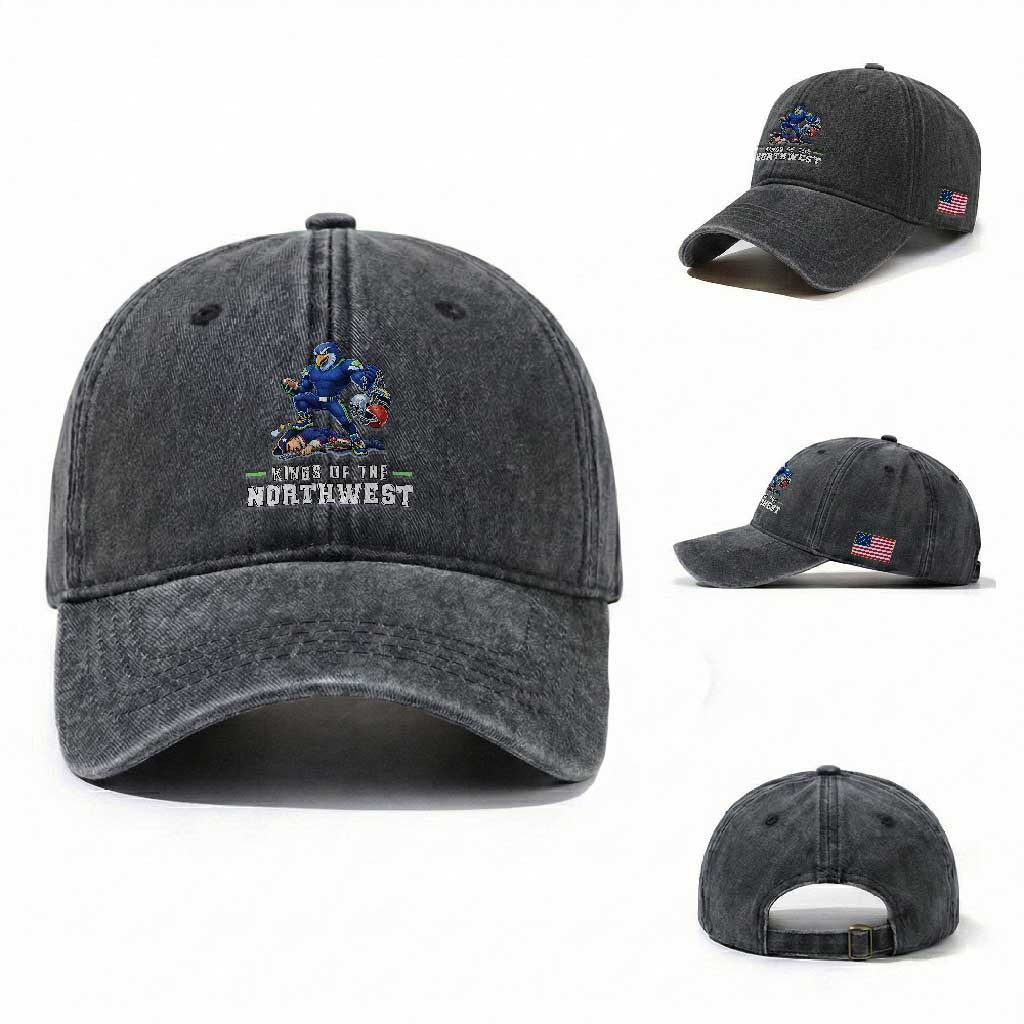 Kings Of The Northwest Washed Cotton Baseball Cap Funny Seattle Dominates New England TS12 Washed Cap Universal Fit Dark Gray Print Your Wear