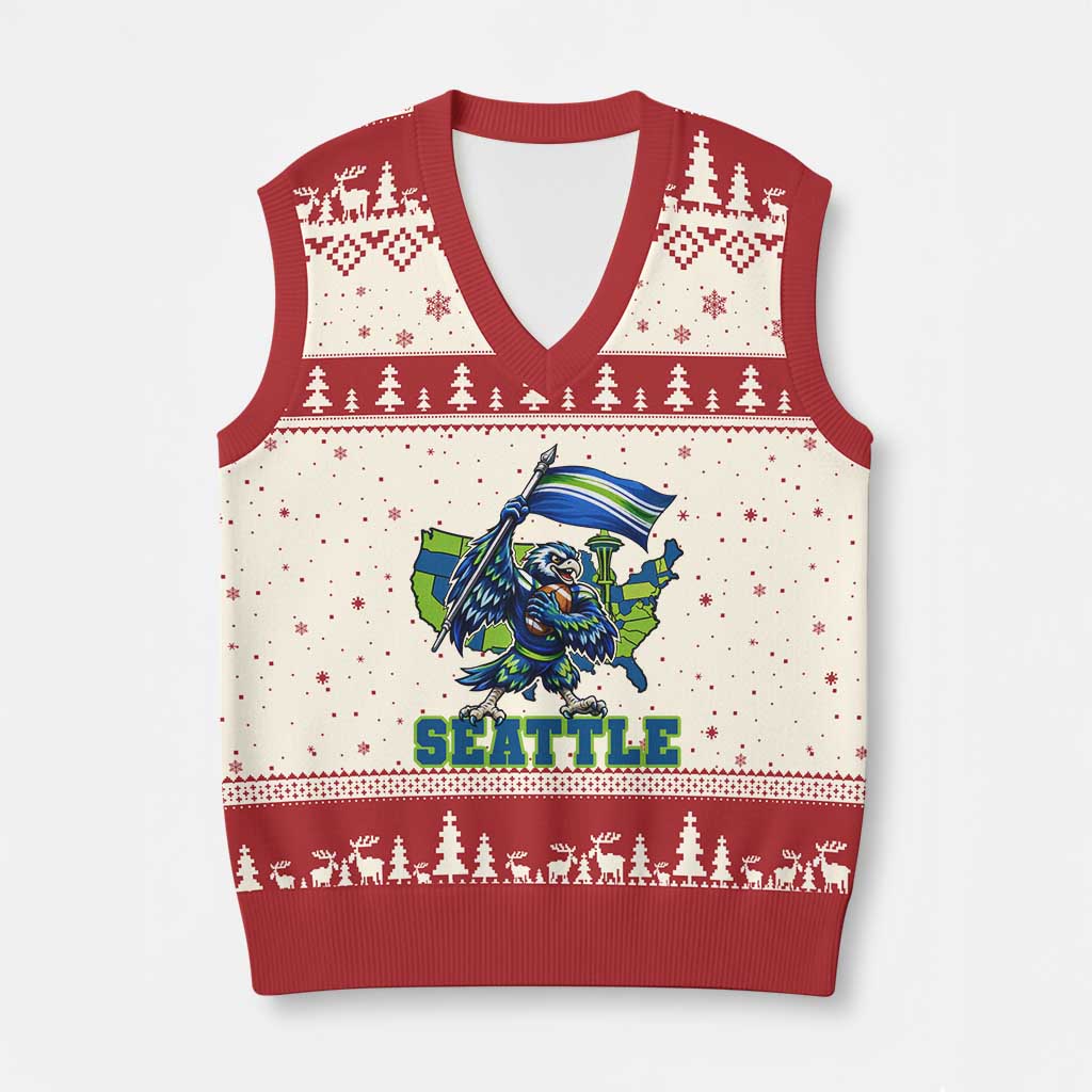 Pacific Northwest Football Pride V-Neck Knit Sweater Vest Seattle Fan TS12 Beige Red Print Your Wear
