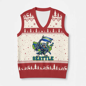 Pacific Northwest Football Pride V-Neck Knit Sweater Vest Seattle Fan TS12 Beige Red Print Your Wear