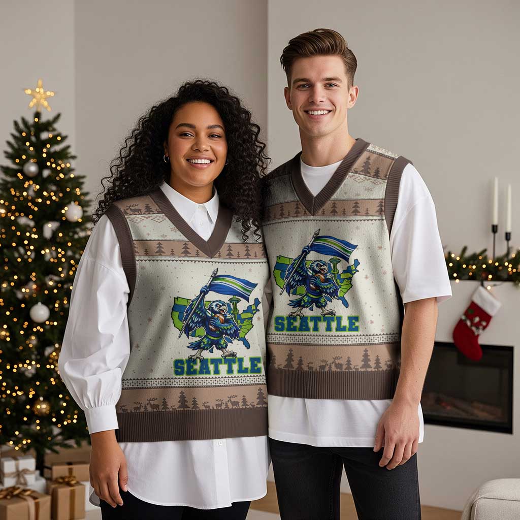 Pacific Northwest Football Pride V-Neck Knit Sweater Vest Seattle Fan TS12 Mocha Mousse Print Your Wear
