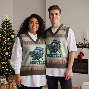Pacific Northwest Football Pride V-Neck Knit Sweater Vest Seattle Fan TS12 Mocha Mousse Print Your Wear