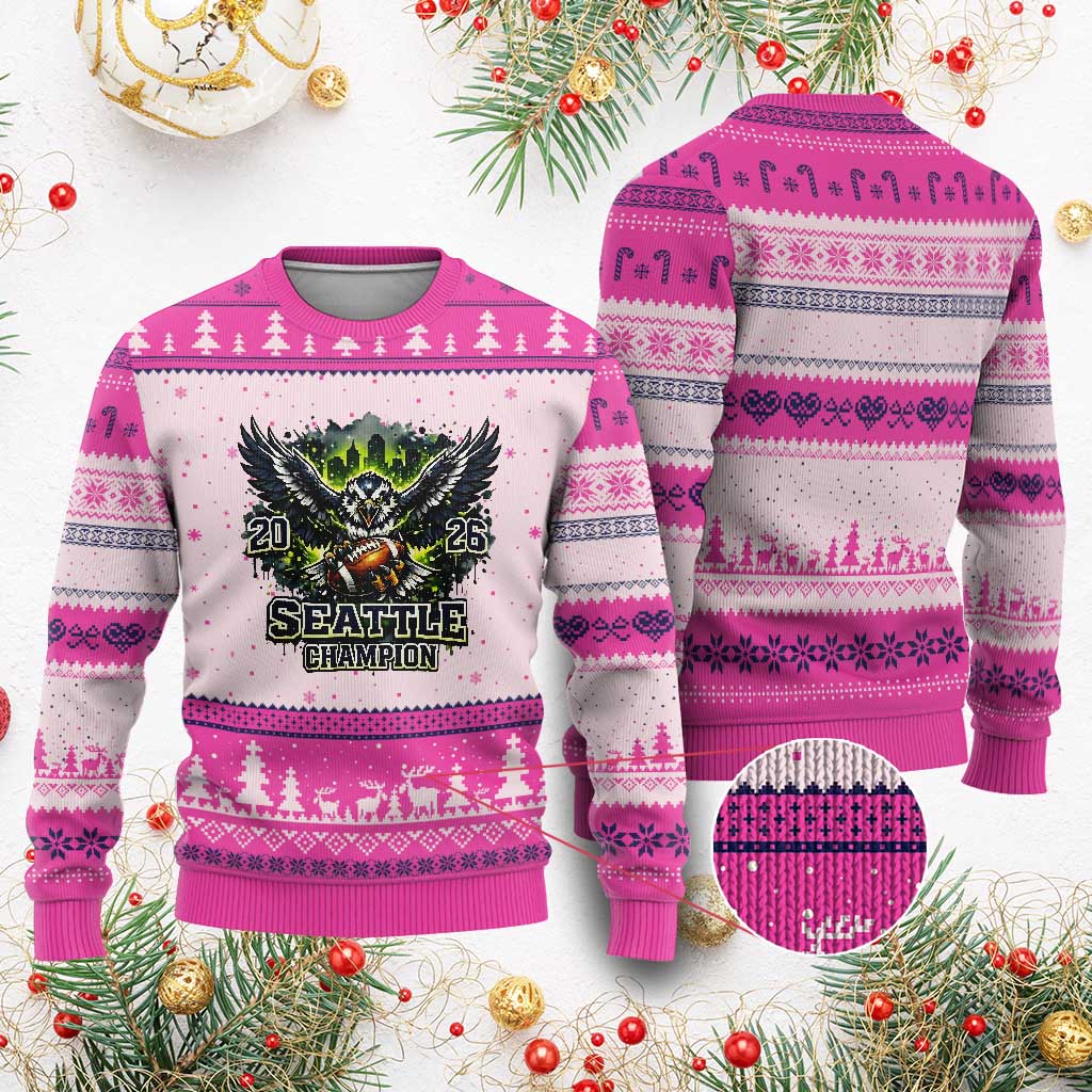2026 Champion Ugly Christmas Sweater Gift For Seattle Sports Fans TS12 Hot Pink Print Your Wear