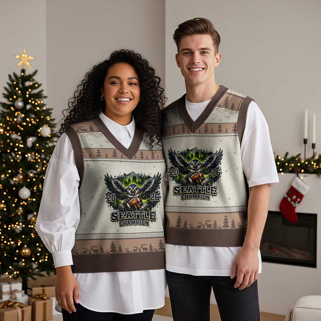 2026 Champion V-Neck Knit Sweater Vest Gift For Seattle Sports Fans TS12 Mocha Mousse Print Your Wear
