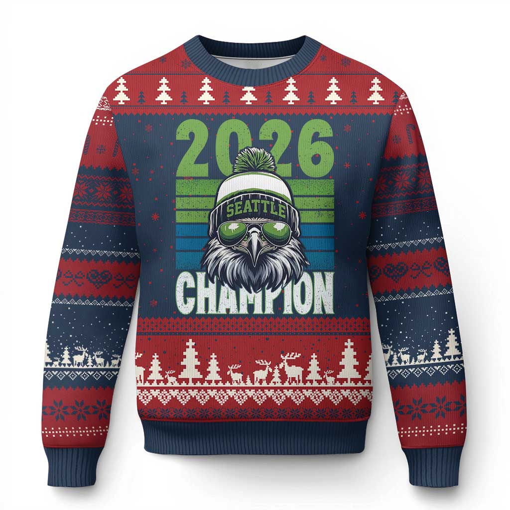 2026 Champion Seattle Ugly Christmas Sweater 12s Fan Pride TS12 Navy Red Print Your Wear