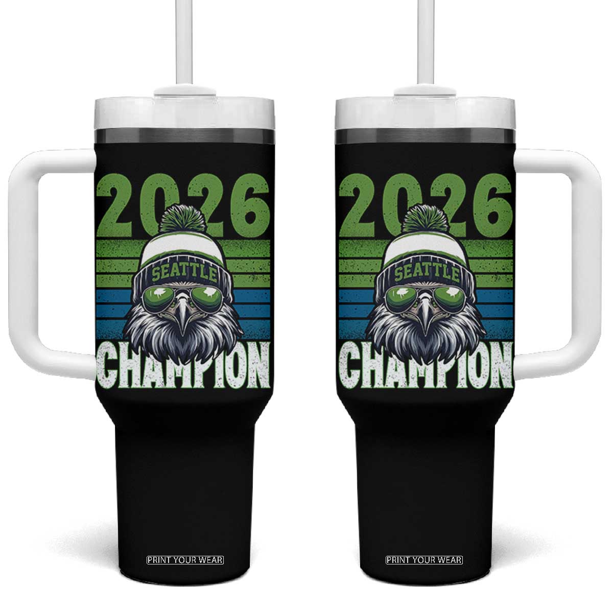 2026 Champion Seattle Tumbler With Handle 12s Fan Pride TS12 One Size: 40 oz Black Print Your Wear