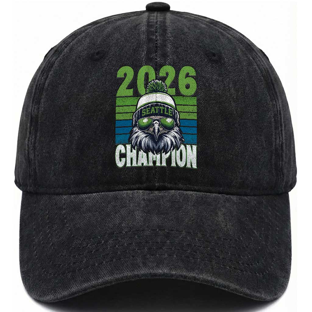 2026 Champion Seattle Washed Cotton Baseball Cap 12s Fan Pride TS12 Print Your Wear