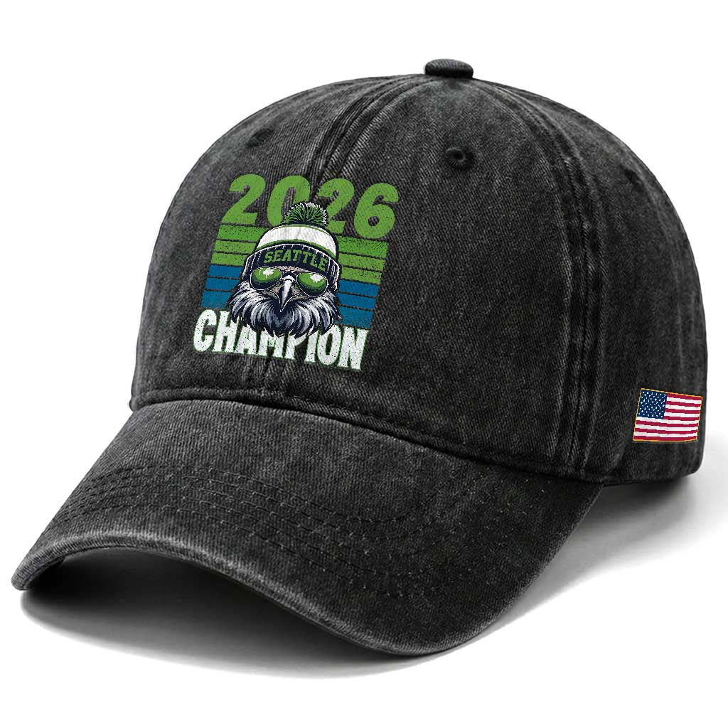 2026 Champion Seattle Washed Cotton Baseball Cap 12s Fan Pride TS12 Print Your Wear