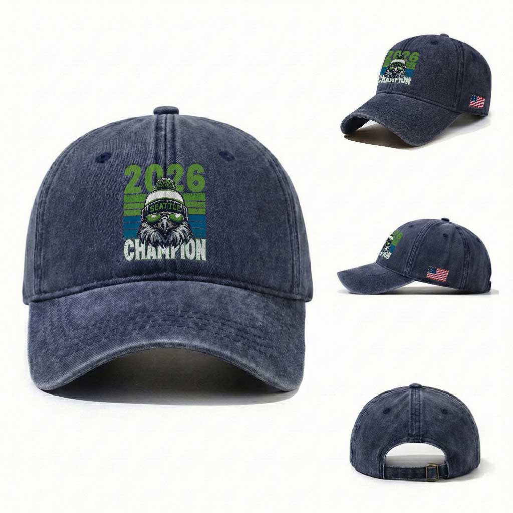 2026 Champion Seattle Washed Cotton Baseball Cap 12s Fan Pride TS12 Washed Cap Universal Fit Navy Print Your Wear