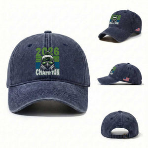 2026 Champion Seattle Washed Cotton Baseball Cap 12s Fan Pride TS12 Washed Cap Universal Fit Navy Print Your Wear