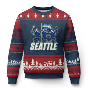 Seattle Fan Pride Victory Celebration Ugly Christmas Sweater Gift For Sports Lovers TS12 Navy Red Print Your Wear