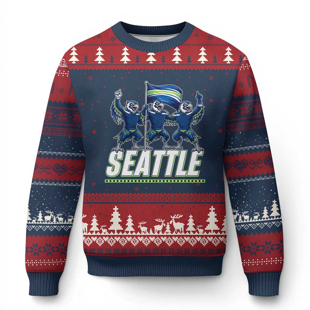 Seattle Fan Pride Victory Celebration Ugly Christmas Sweater Gift For Sports Lovers TS12 Navy Red Print Your Wear