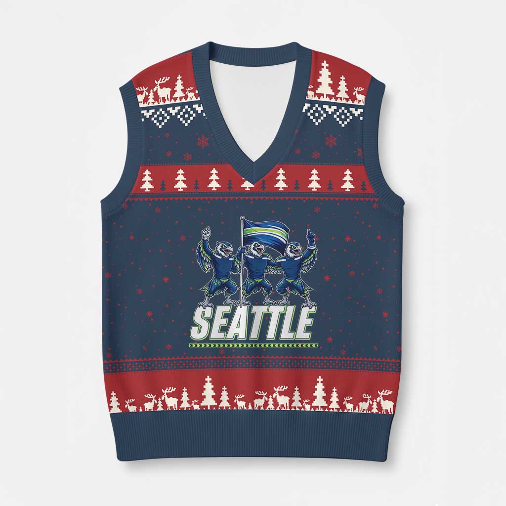 Seattle Fan Pride Victory Celebration V-Neck Knit Sweater Vest Gift For Sports Lovers TS12 Navy Red Print Your Wear