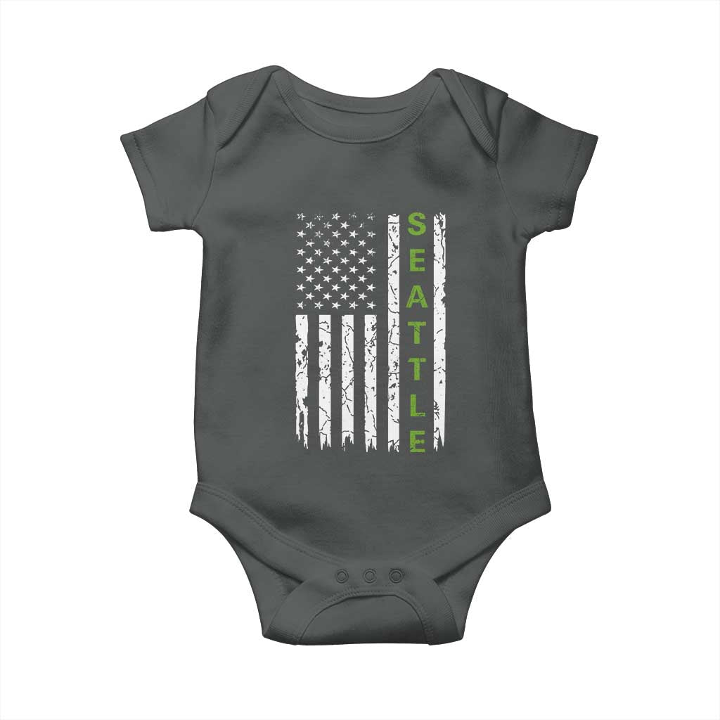 Seattle With American Flag Fan Pride Baby Onesie Gift For Sports Lovers TS12 Dark Heather Print Your Wear