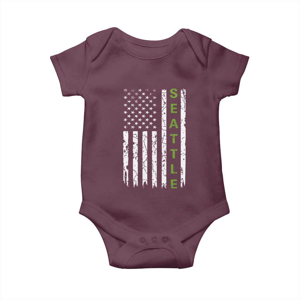 Seattle With American Flag Fan Pride Baby Onesie Gift For Sports Lovers TS12 Maroon Print Your Wear
