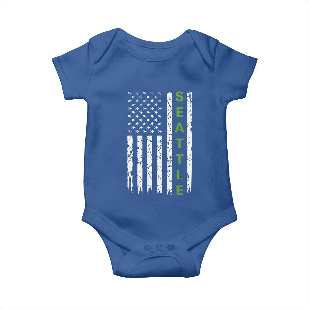Seattle With American Flag Fan Pride Baby Onesie Gift For Sports Lovers TS12 Royal Blue Print Your Wear