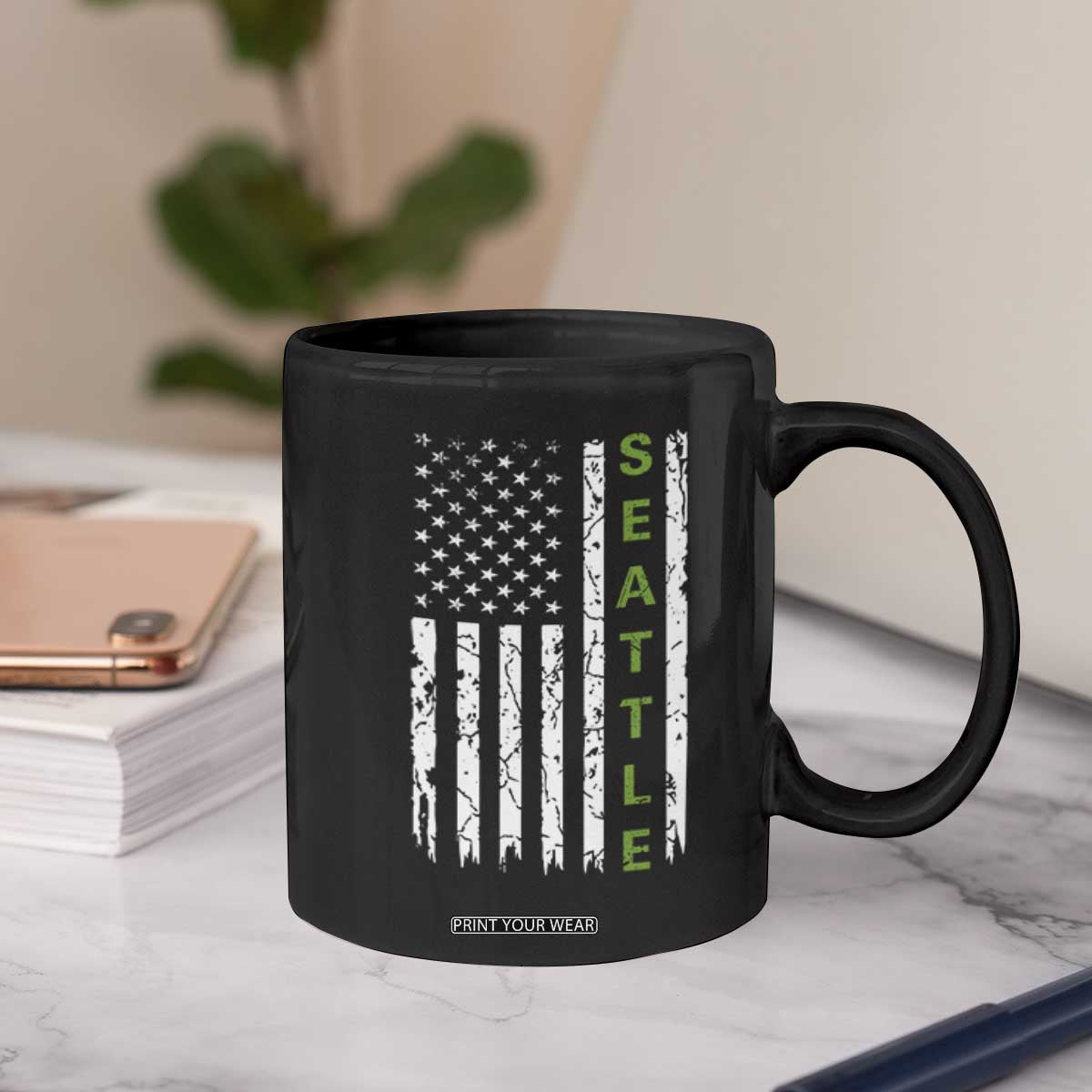 Seattle With American Flag Fan Pride Coffee Mug Gift For Sports Lovers TS12 Print Your Wear
