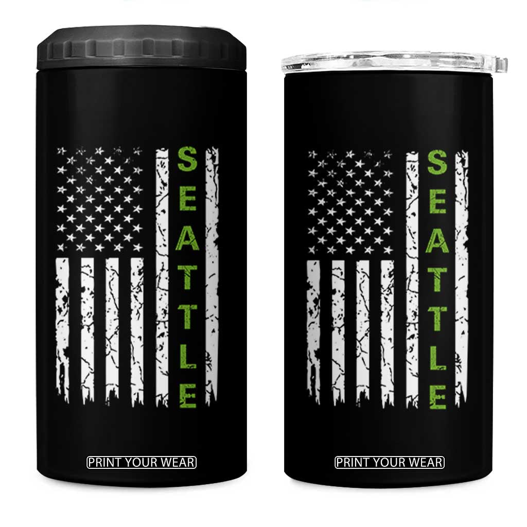 Seattle With American Flag Fan Pride 4 in 1 Can Cooler Tumbler Gift For Sports Lovers TS12 One Size: 16 oz Black Print Your Wear