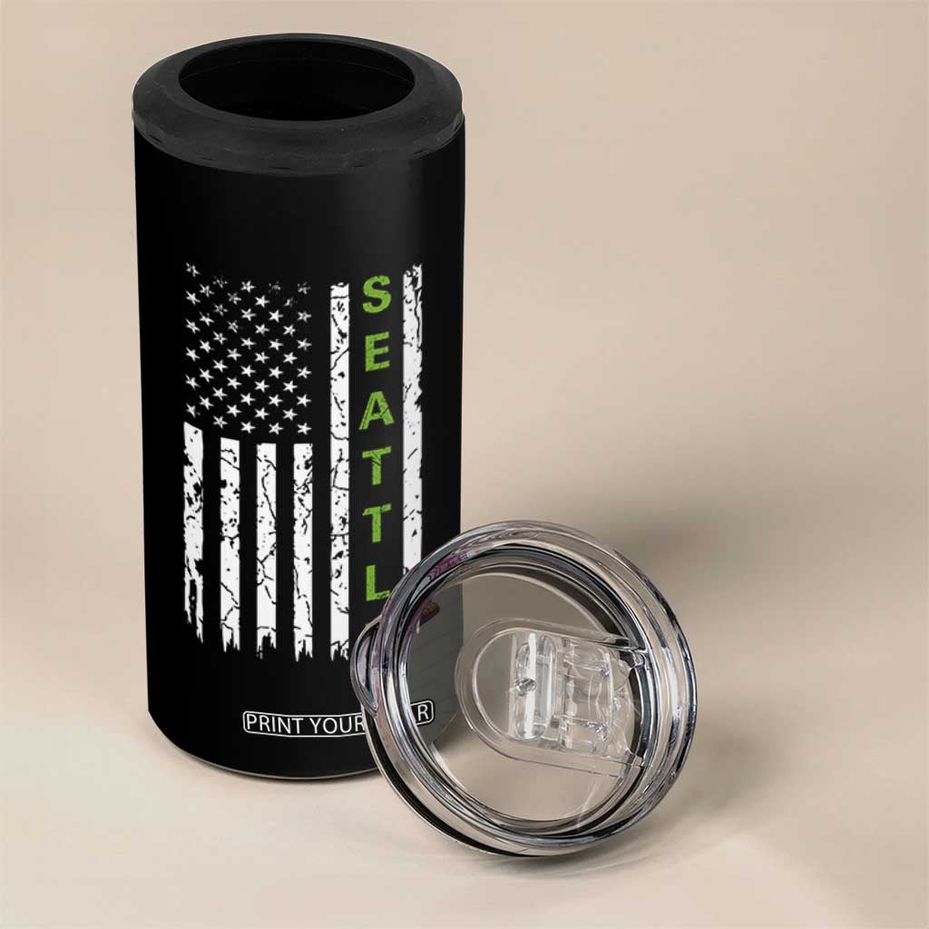 Seattle With American Flag Fan Pride 4 in 1 Can Cooler Tumbler Gift For Sports Lovers TS12 Print Your Wear