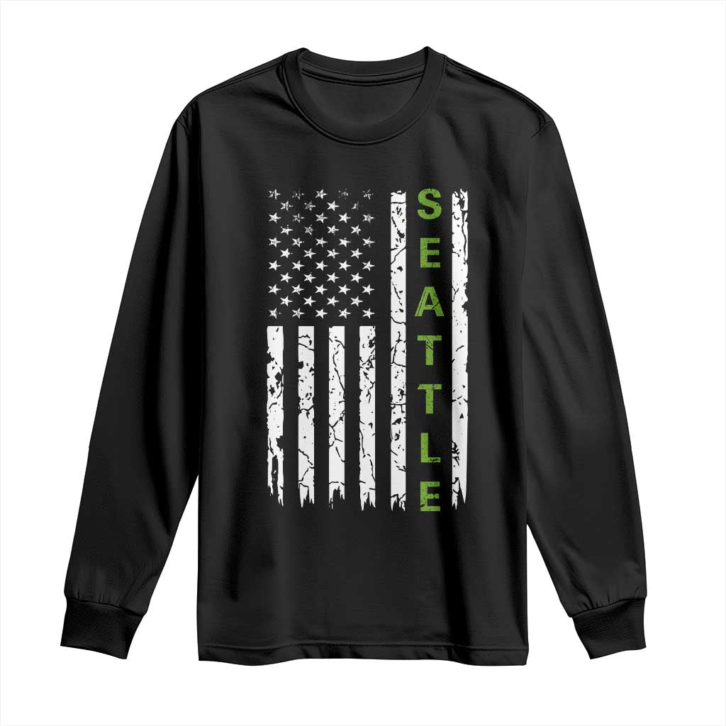 Seattle With American Flag Fan Pride Long Sleeve Shirt Gift For Sports Lovers TS12 Black Print Your Wear