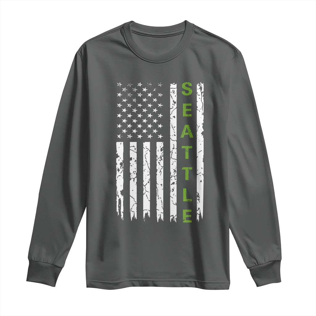 Seattle With American Flag Fan Pride Long Sleeve Shirt Gift For Sports Lovers TS12 Dark Heather Print Your Wear